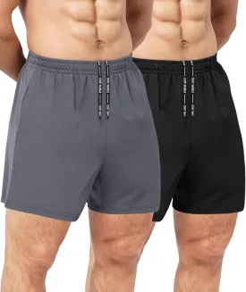 2 Pack Men's Gym Workout Shorts - 5'' Quick Dry Athletic Running Shorts for Casual Basketball with Zipper Pockets