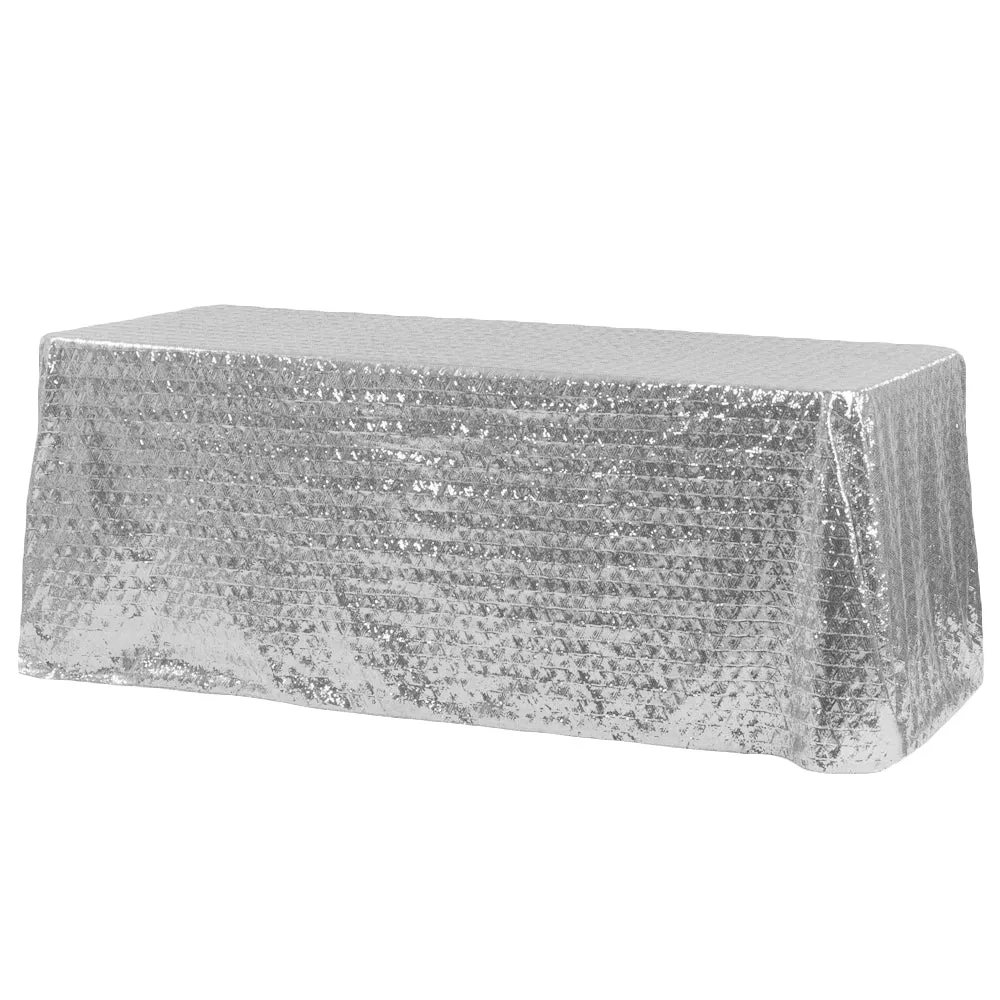 Diamond Glitz Sequin Rectangular Tablecloth 90"x156" - Silver