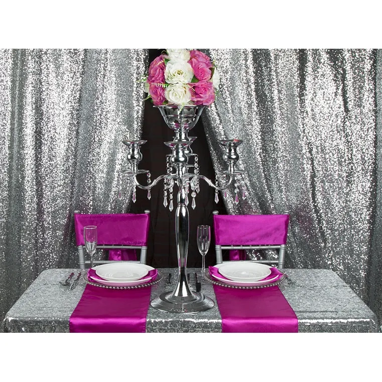 Diamond Glitz Sequin Rectangular Tablecloth 90"x156" - Silver