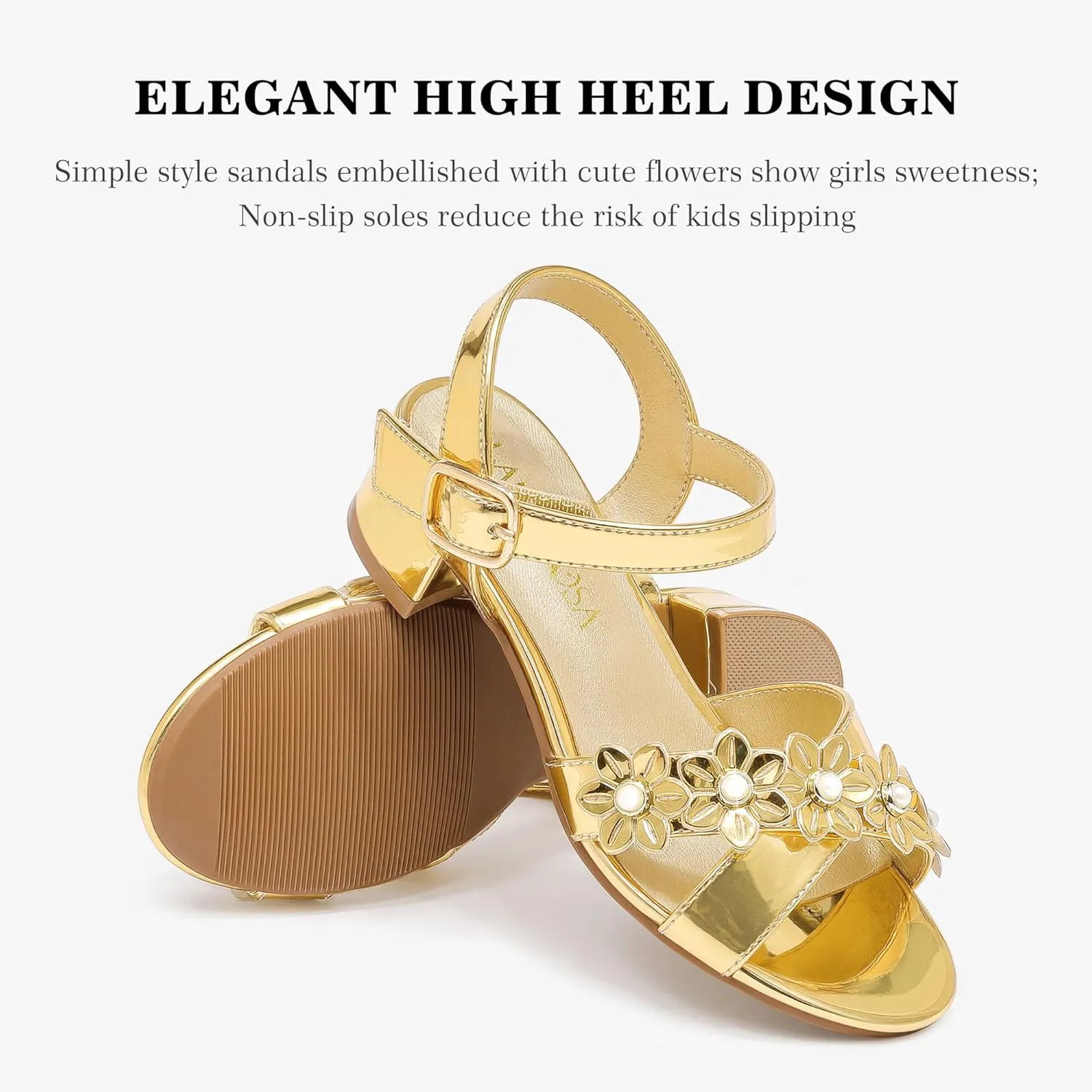 Girls Sandals Kids Heels Open Toe Ankle Strap Dress Shoes Flower Wedding Party for Toddler Little Big Kid