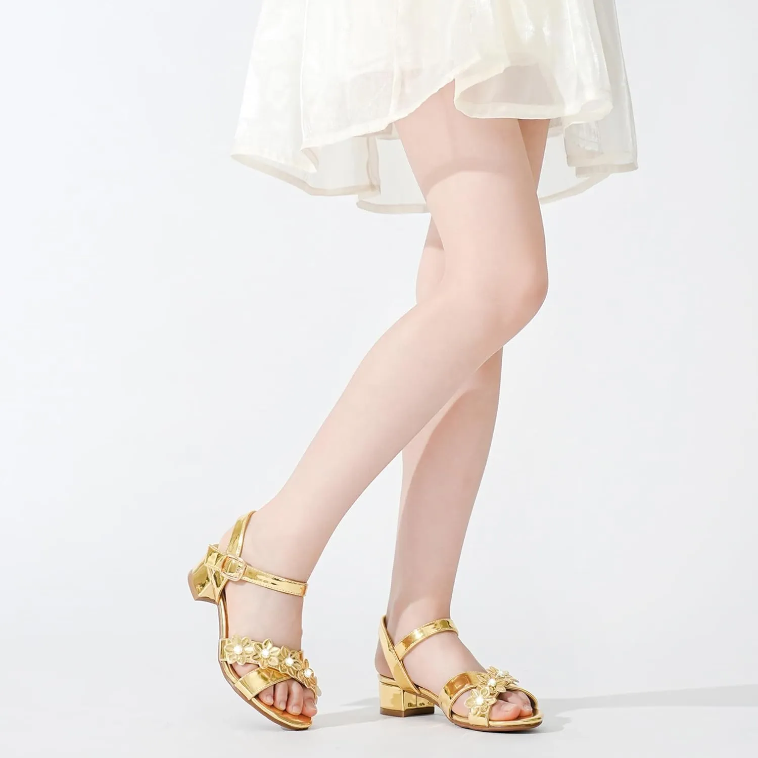 Girls Sandals Kids Heels Open Toe Ankle Strap Dress Shoes Flower Wedding Party for Toddler Little Big Kid
