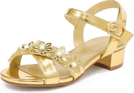 Girls Sandals Kids Heels Open Toe Ankle Strap Dress Shoes Flower Wedding Party for Toddler Little Big Kid