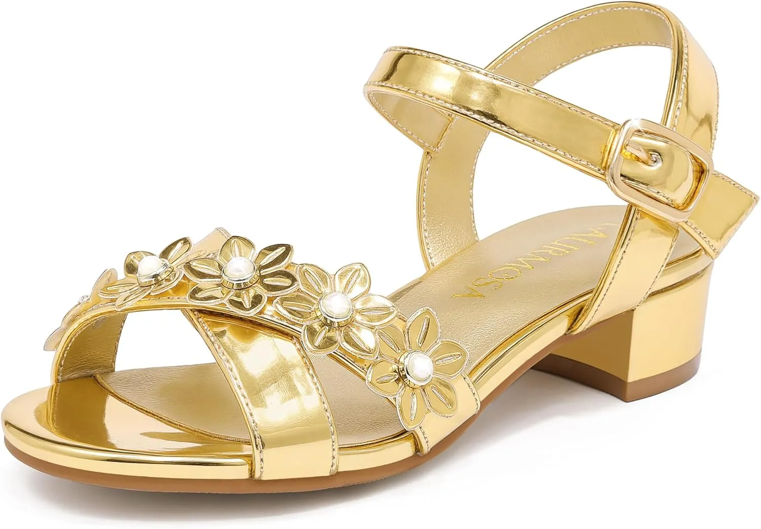 Girls Sandals Kids Heels Open Toe Ankle Strap Dress Shoes Flower Wedding Party for Toddler Little Big Kid