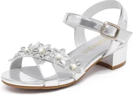 Girls Sandals Kids Heels Open Toe Ankle Strap Dress Shoes Flower Wedding Party for Toddler Little Big Kid