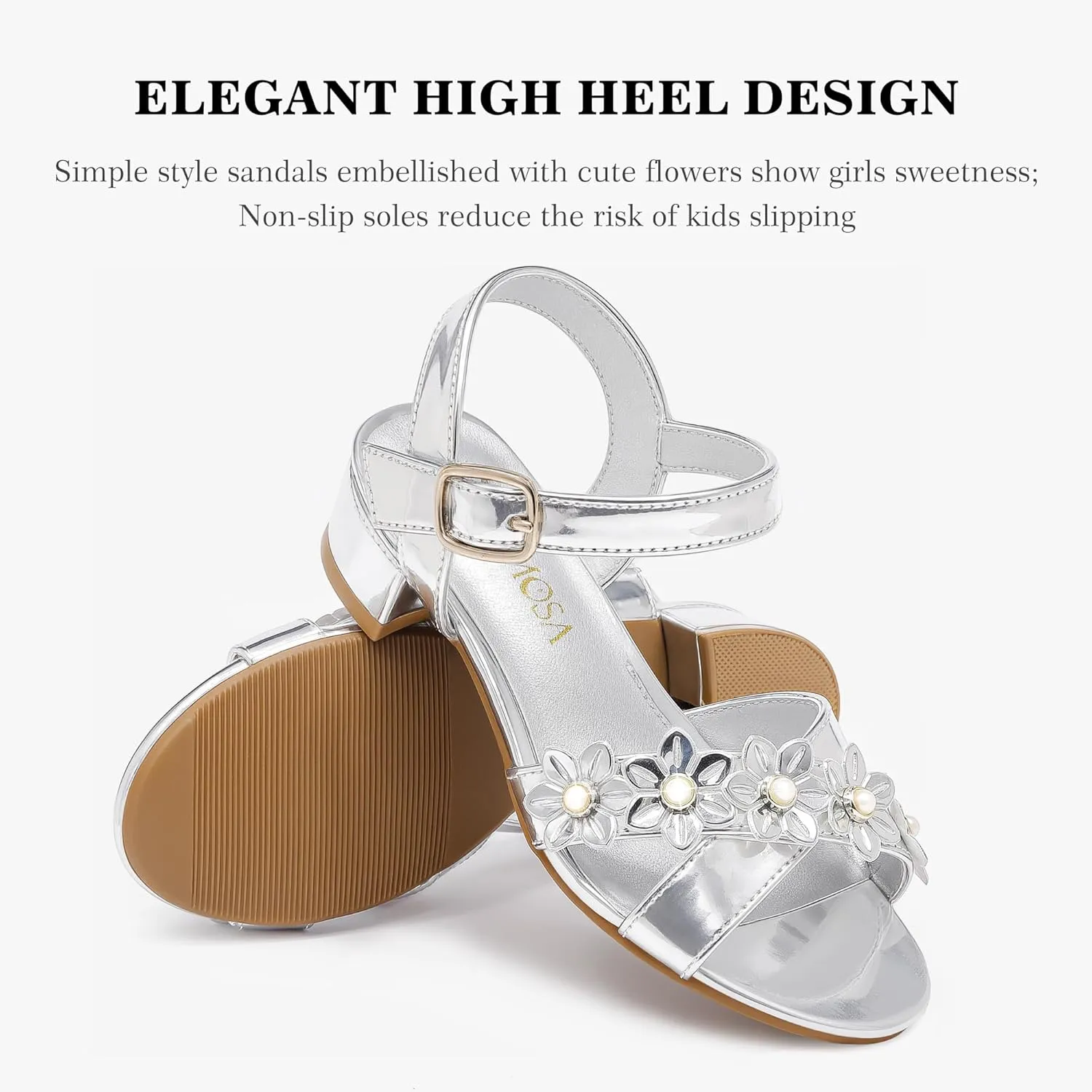 Girls Sandals Kids Heels Open Toe Ankle Strap Dress Shoes Flower Wedding Party for Toddler Little Big Kid