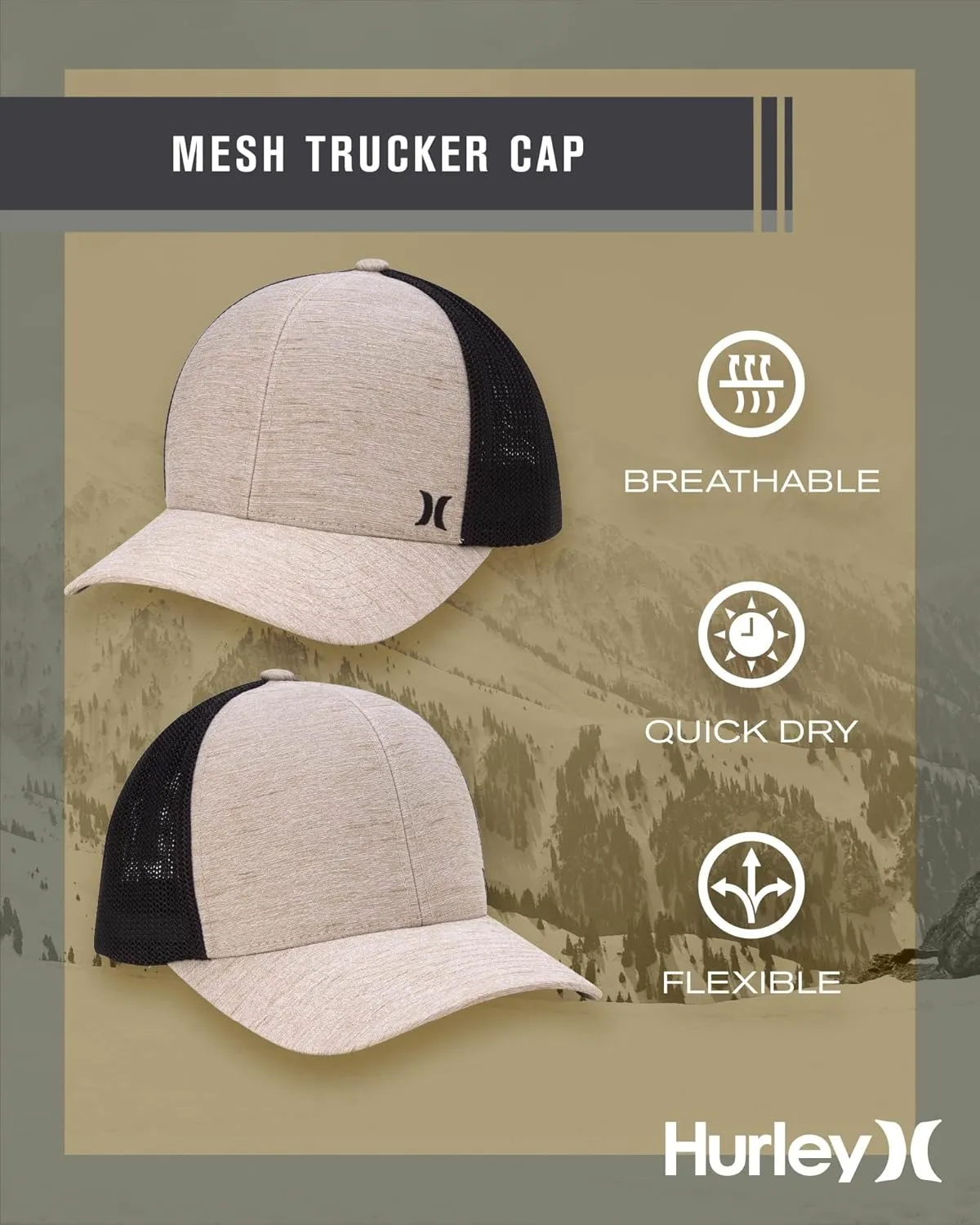 Hurley Men's Caps - Mini Icon Mesh Panel Baseball Cap - Fitted Hats for Men