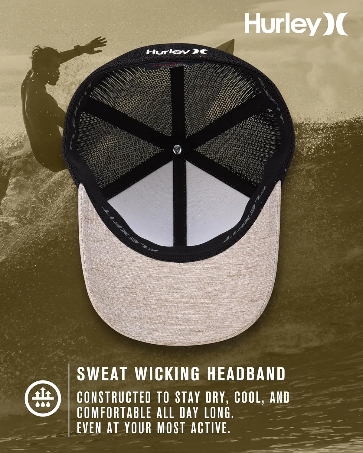 Hurley Men's Caps - Mini Icon Mesh Panel Baseball Cap - Fitted Hats for Men