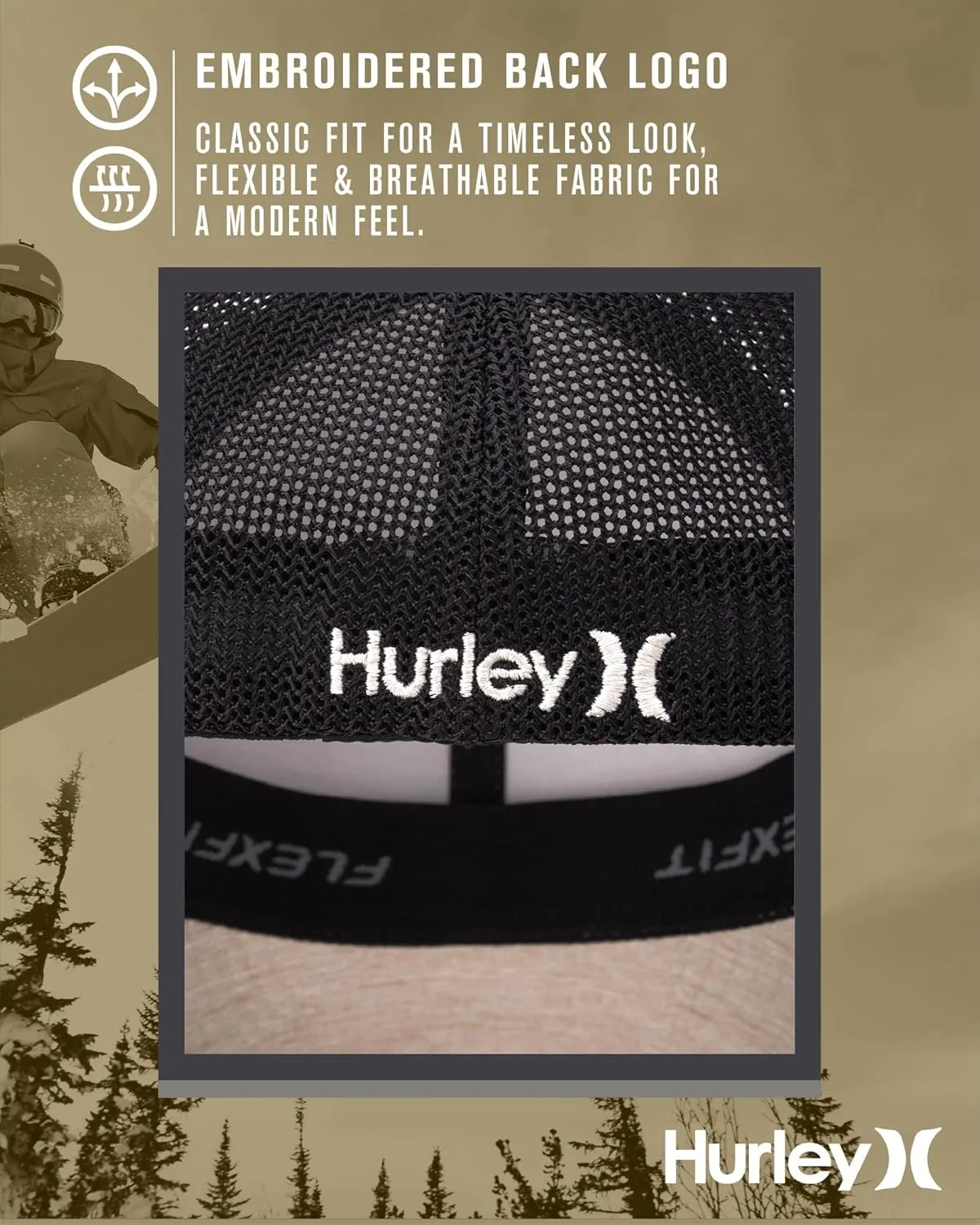 Hurley Men's Caps - Mini Icon Mesh Panel Baseball Cap - Fitted Hats for Men