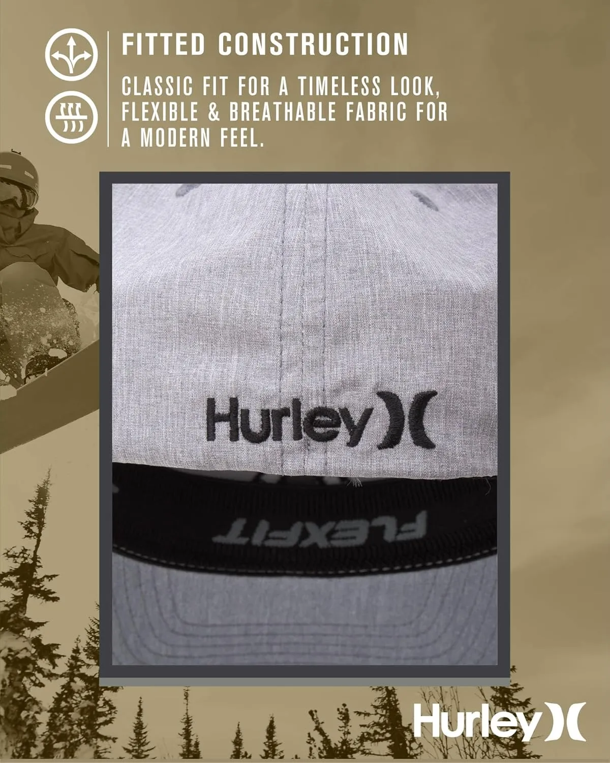 Hurley Men's Caps - One & Only Flexfit Textures Cap - Fitted Hats for Men, S-XL