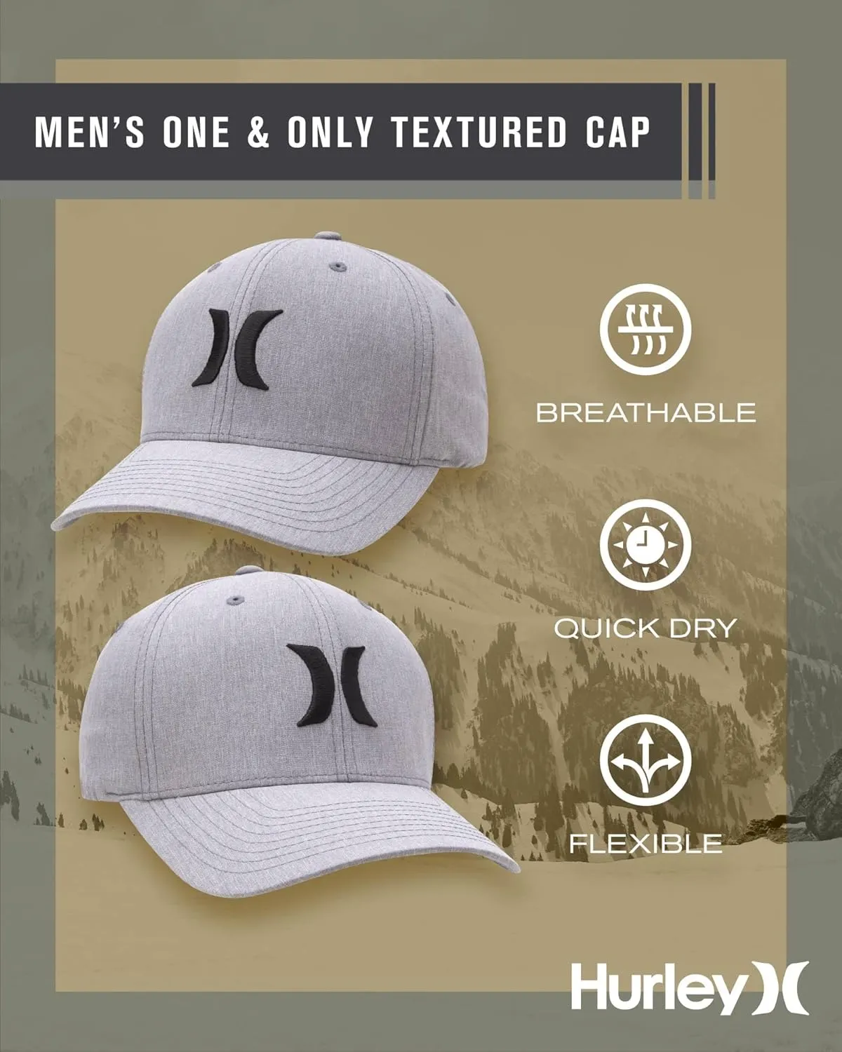 Hurley Men's Caps - One & Only Flexfit Textures Cap - Fitted Hats for Men, S-XL