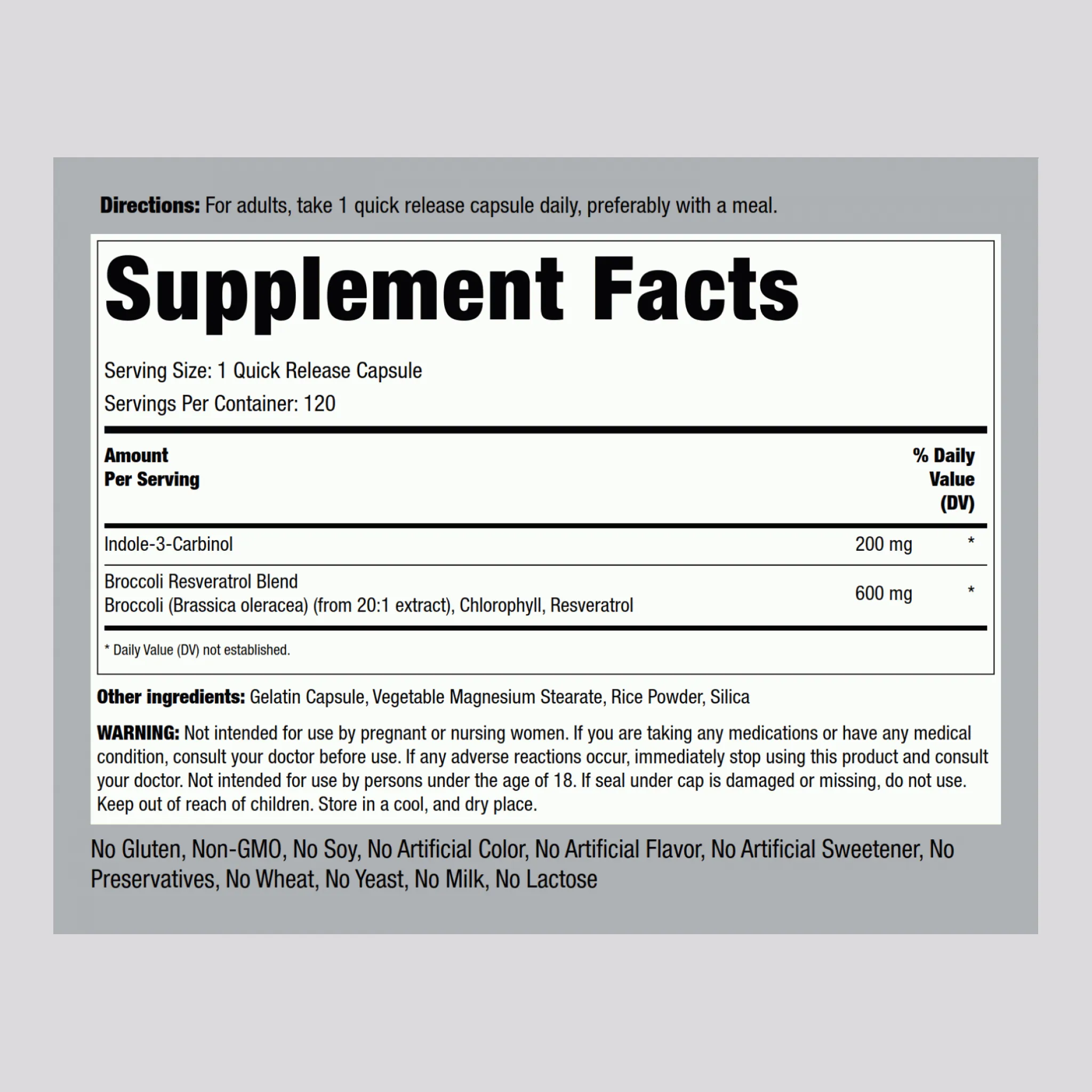 Indole-3-Carbinol with Resveratrol, 200 mg, 120 Quick Release Capsules