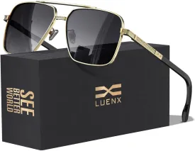LUENX Polarized Square Aviator Sunglasses for Men,Trendy Retro Oversized Rectangular Frame UV400 Protection