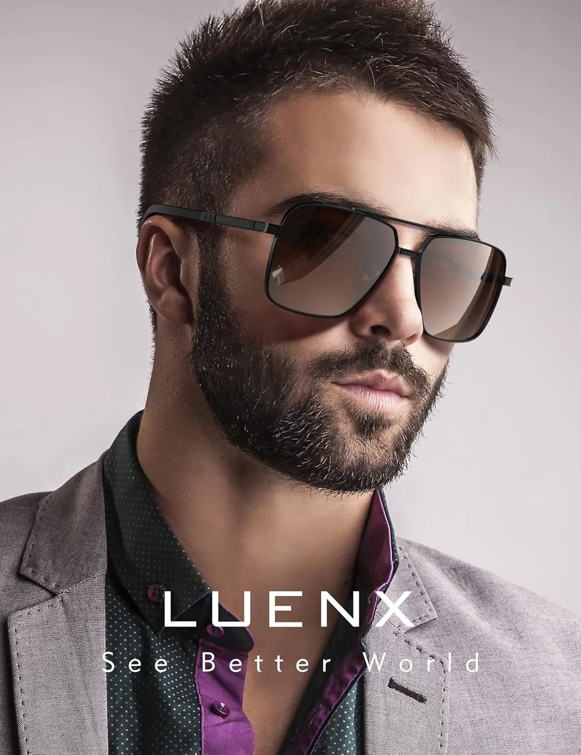 LUENX Polarized Square Aviator Sunglasses for Men,Trendy Retro Oversized Rectangular Frame UV400 Protection
