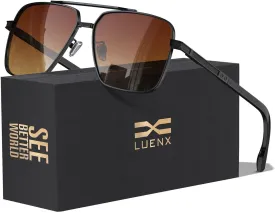 LUENX Polarized Square Aviator Sunglasses for Men,Trendy Retro Oversized Rectangular Frame UV400 Protection