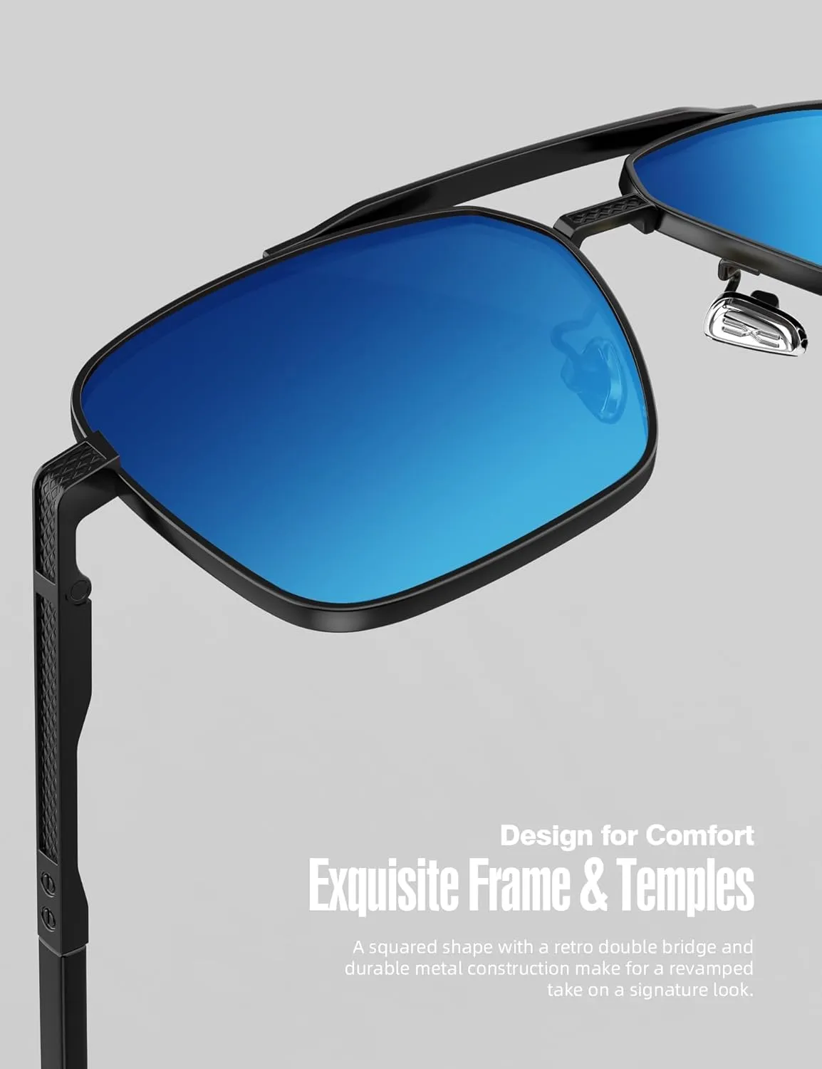 LUENX Polarized Square Aviator Sunglasses for Men,Trendy Retro Oversized Rectangular Frame UV400 Protection