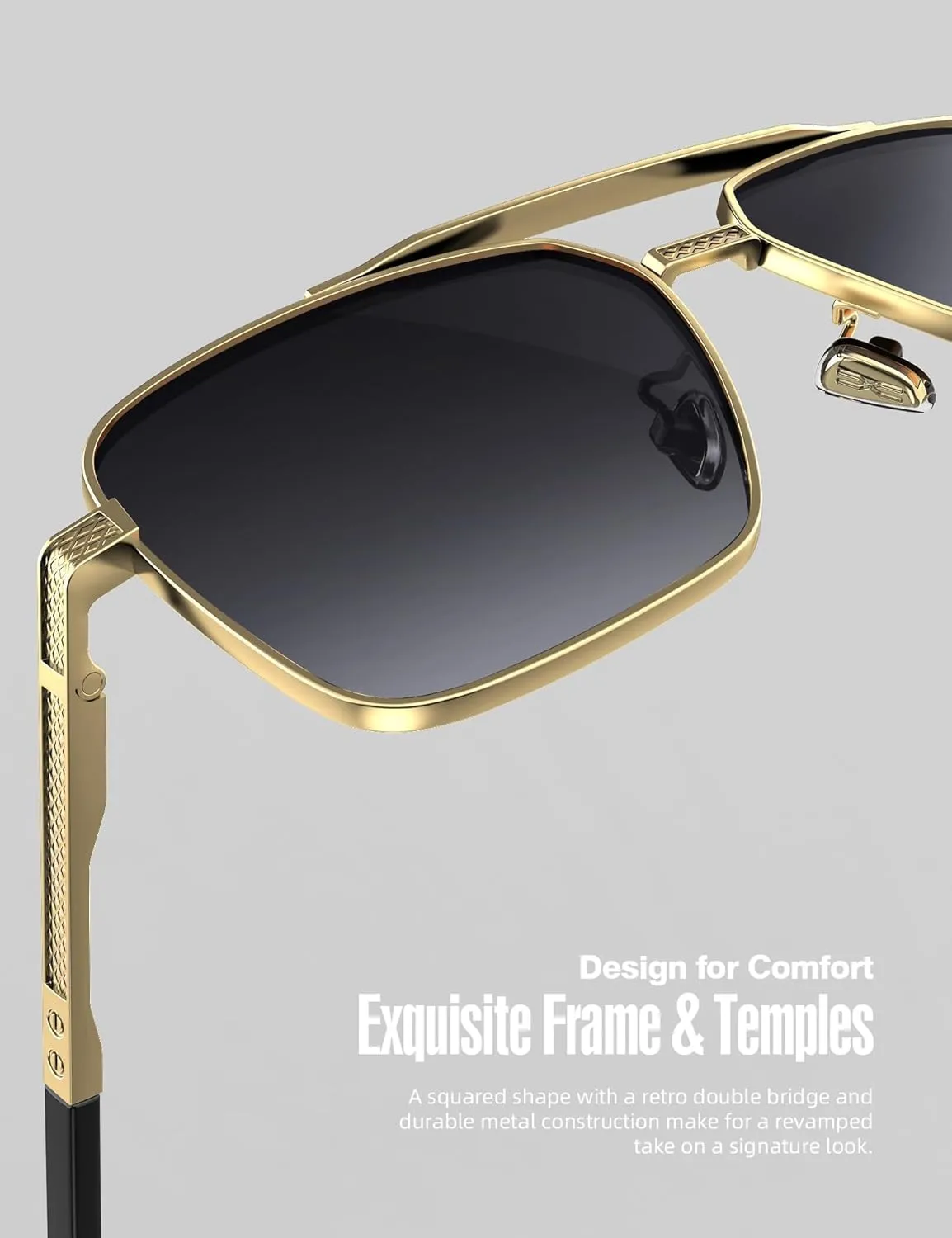LUENX Polarized Square Aviator Sunglasses for Men,Trendy Retro Oversized Rectangular Frame UV400 Protection
