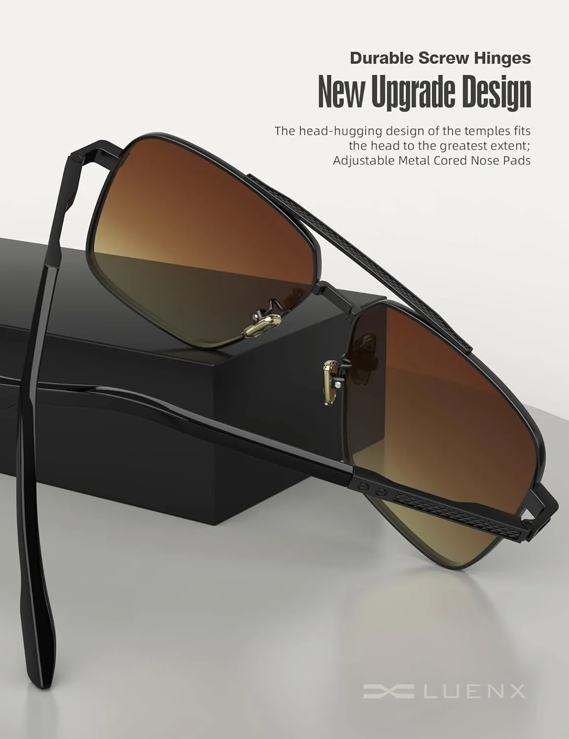 LUENX Polarized Square Aviator Sunglasses for Men,Trendy Retro Oversized Rectangular Frame UV400 Protection