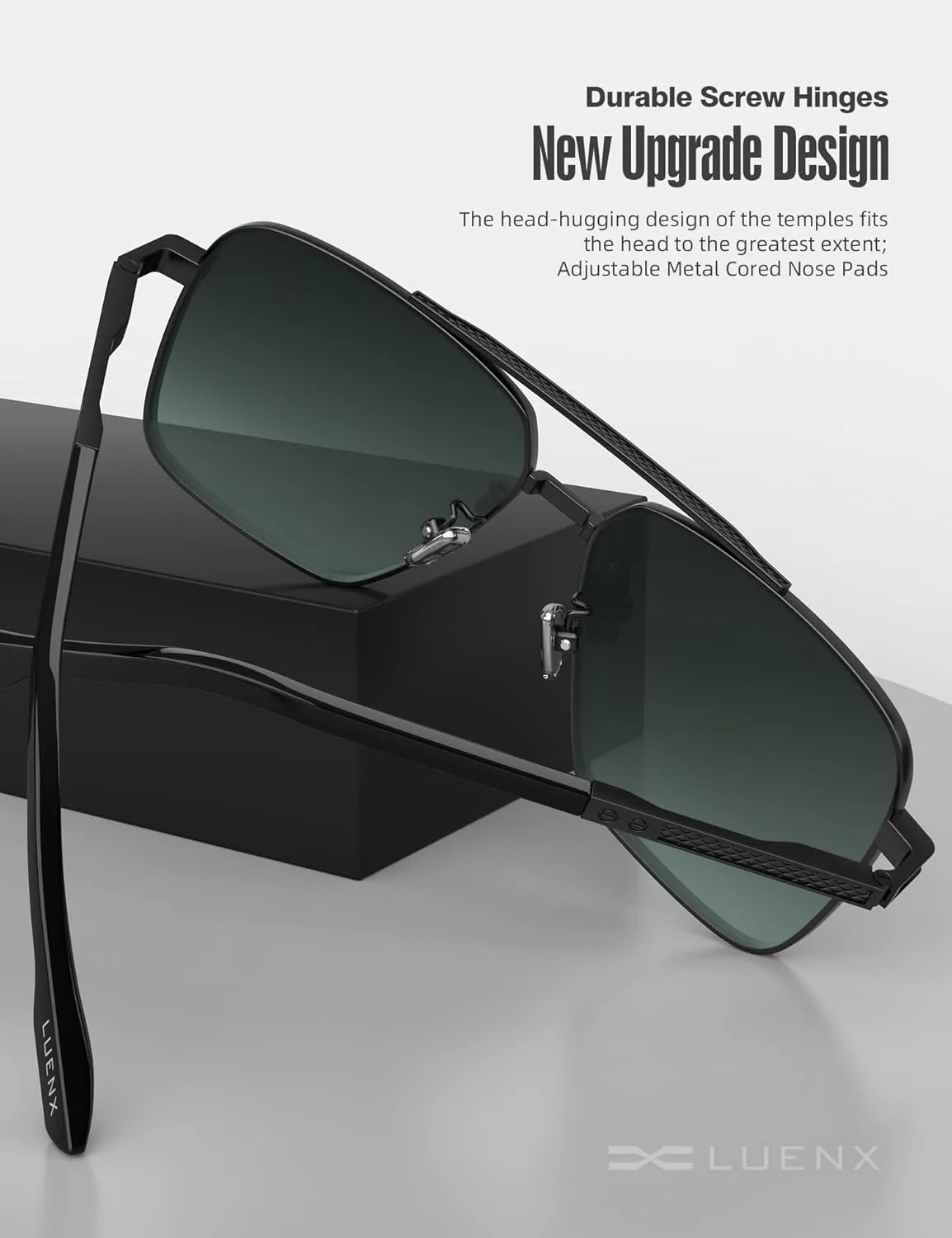 LUENX Polarized Square Aviator Sunglasses for Men,Trendy Retro Oversized Rectangular Frame UV400 Protection