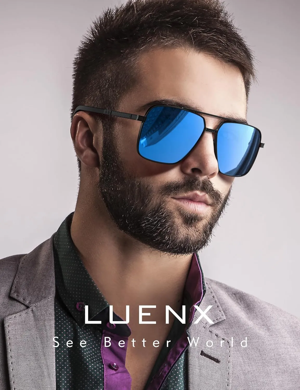 LUENX Polarized Square Aviator Sunglasses for Men,Trendy Retro Oversized Rectangular Frame UV400 Protection