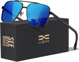 LUENX Polarized Square Aviator Sunglasses for Men,Trendy Retro Oversized Rectangular Frame UV400 Protection