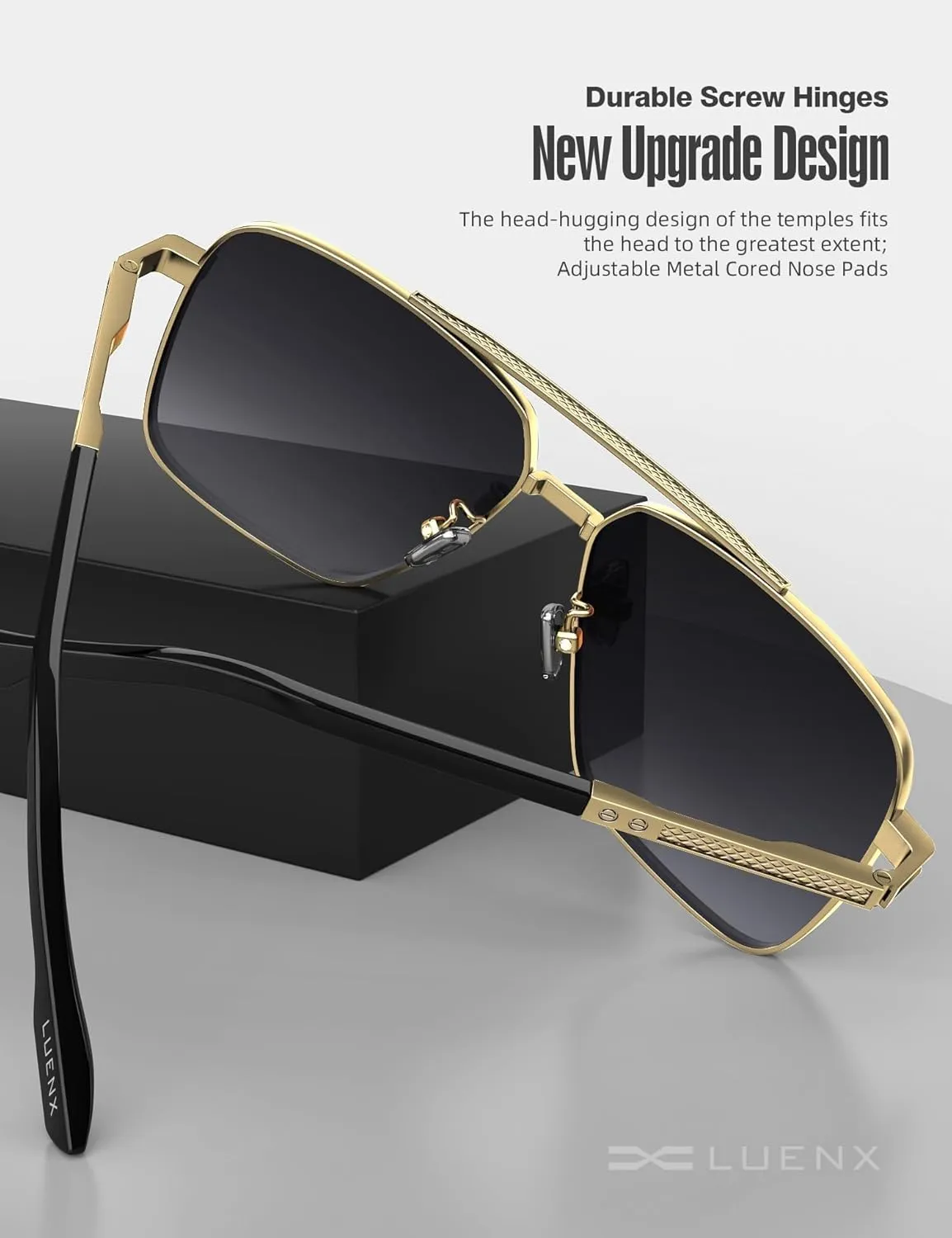 LUENX Polarized Square Aviator Sunglasses for Men,Trendy Retro Oversized Rectangular Frame UV400 Protection