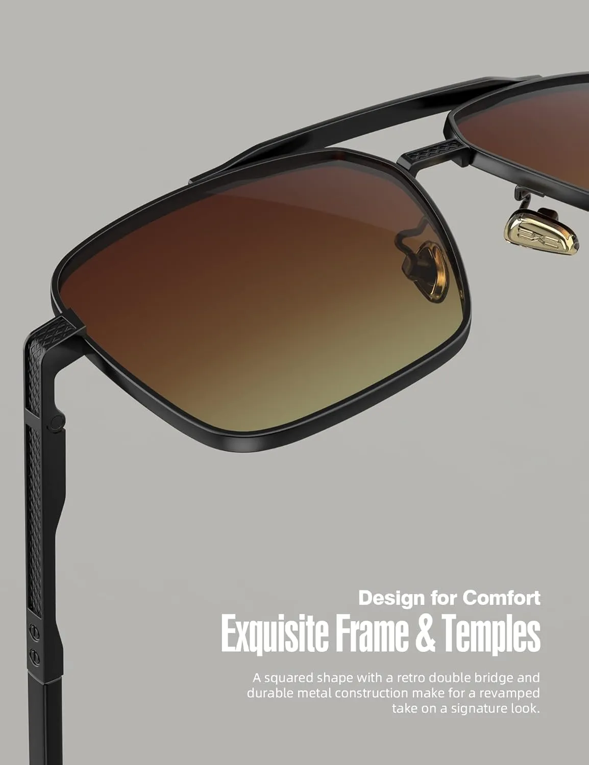 LUENX Polarized Square Aviator Sunglasses for Men,Trendy Retro Oversized Rectangular Frame UV400 Protection