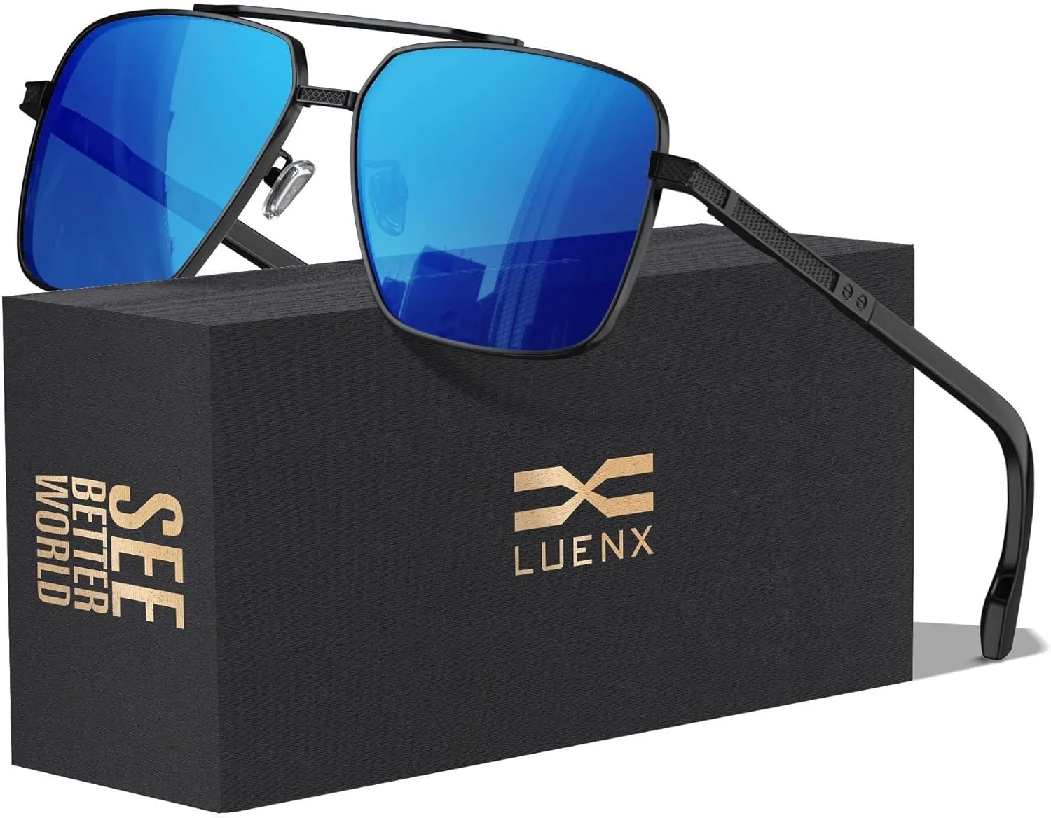 LUENX Polarized Square Aviator Sunglasses for Men,Trendy Retro Oversized Rectangular Frame UV400 Protection