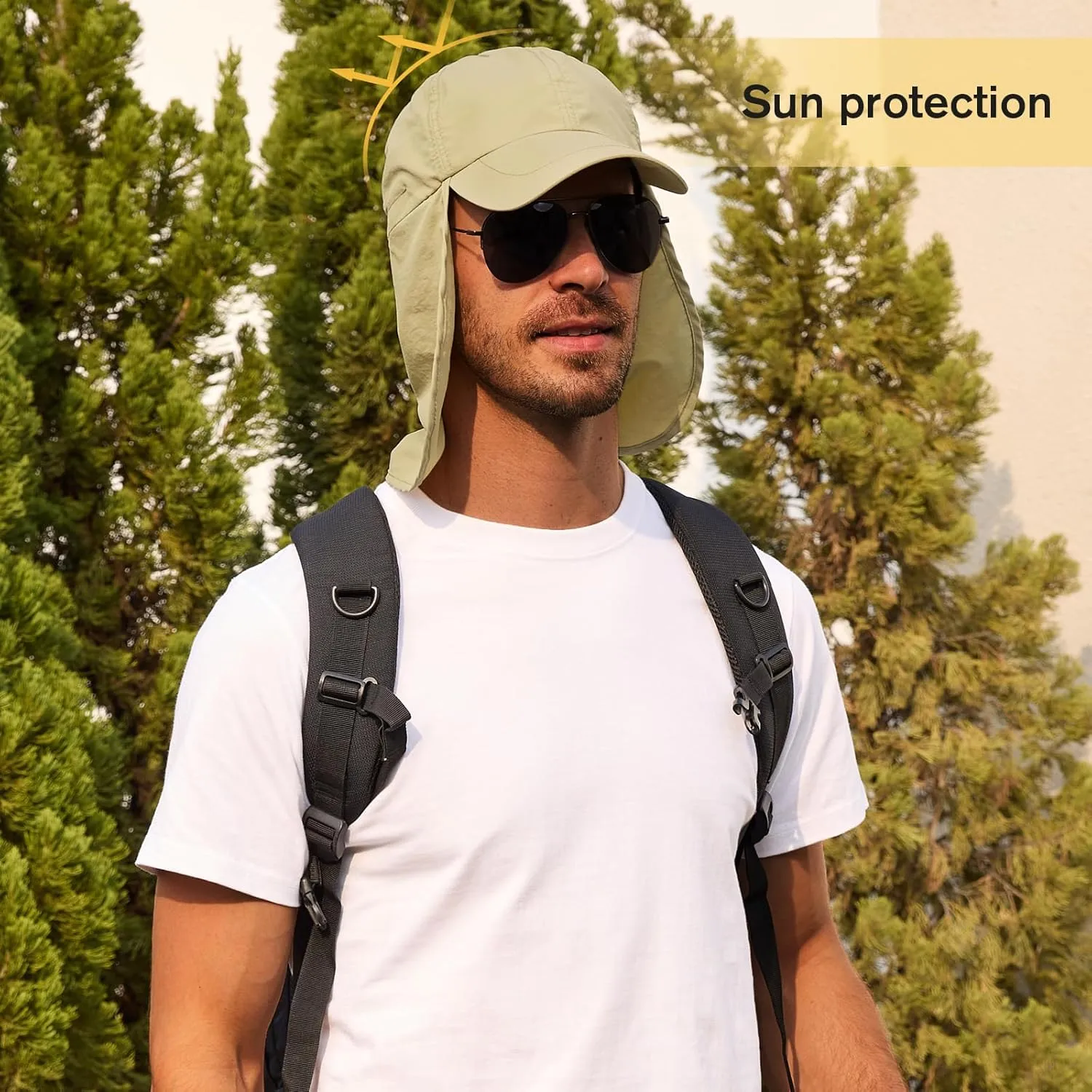 Mens Sun Hats with UV Protection Fishing Hiking Hat for Men with Neck Flap Summer Baseball Cap Outdoor