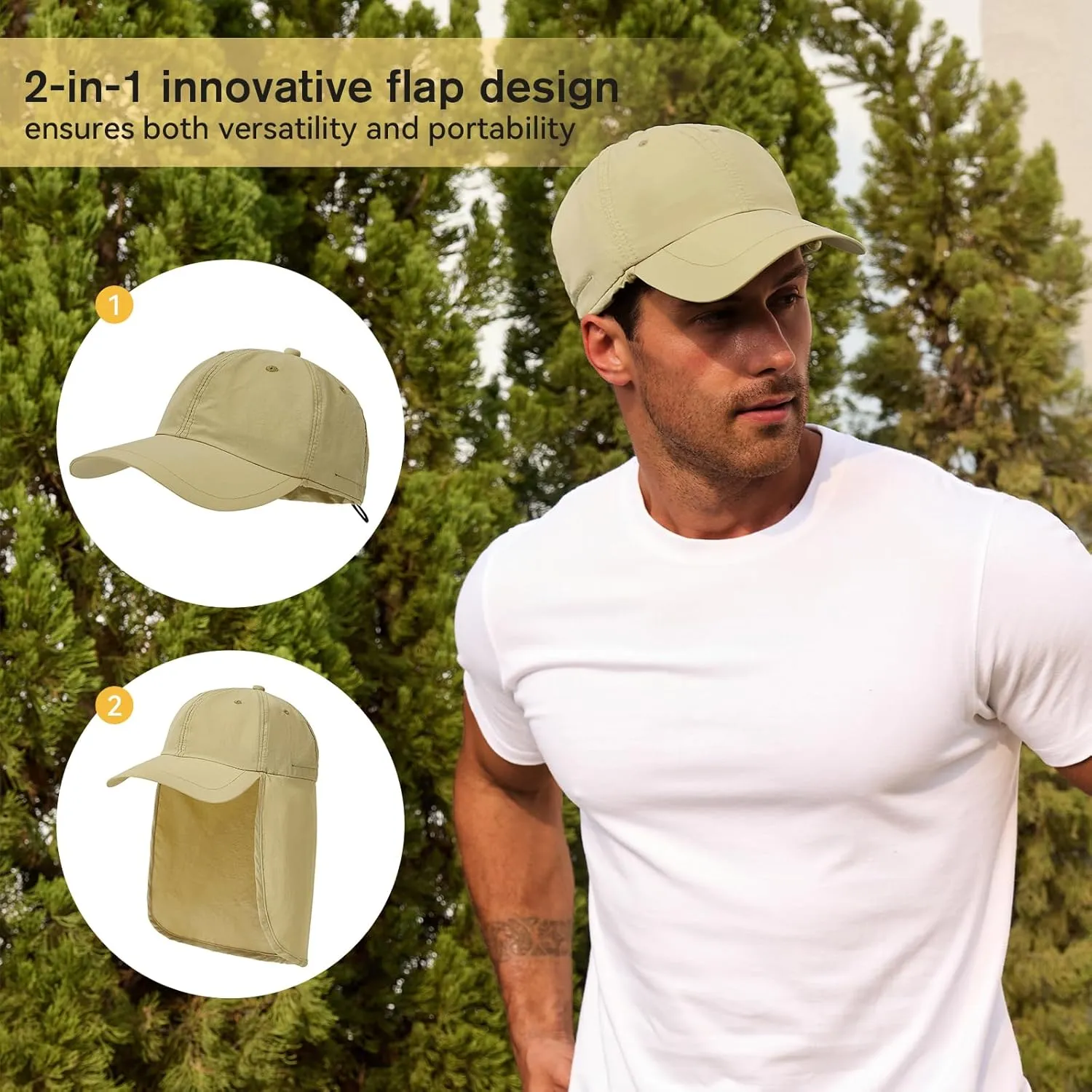 Mens Sun Hats with UV Protection Fishing Hiking Hat for Men with Neck Flap Summer Baseball Cap Outdoor