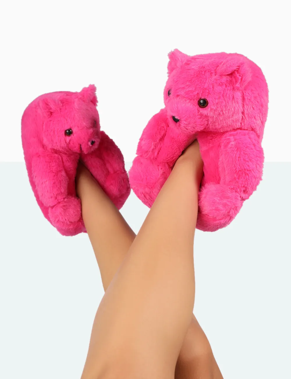 Moxy Pink Fluffy Faux Fur Bear Shaped Slippers