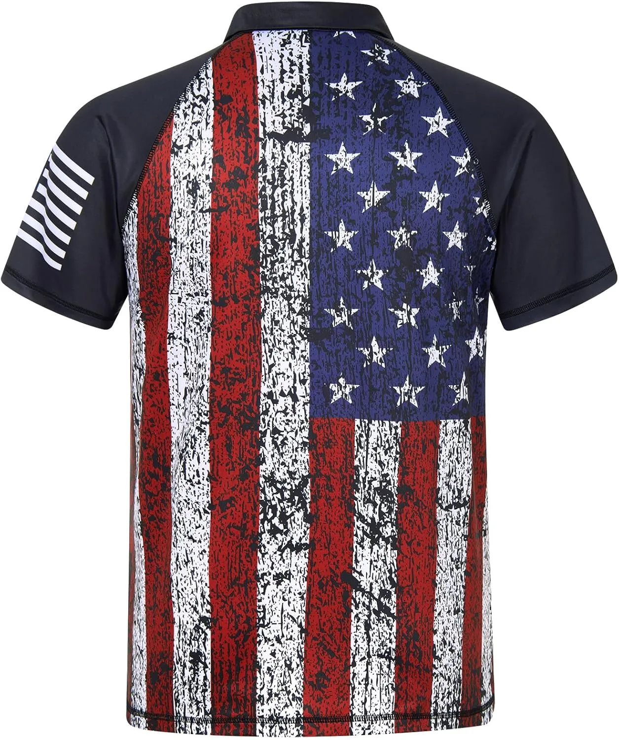 RAISEVERN Mens American Flag Print Golf Polo Shirt Patriotic Raglan Sleeve Tees