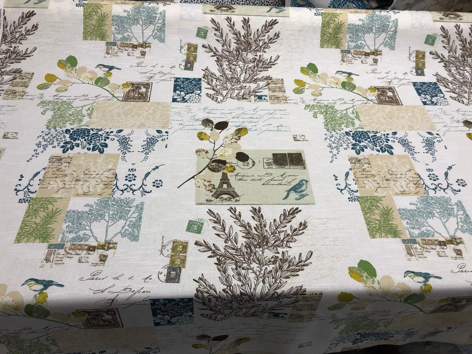 Richloom Brigitte Sky Blue Green  French Script Paris Floral Fabric By the yard