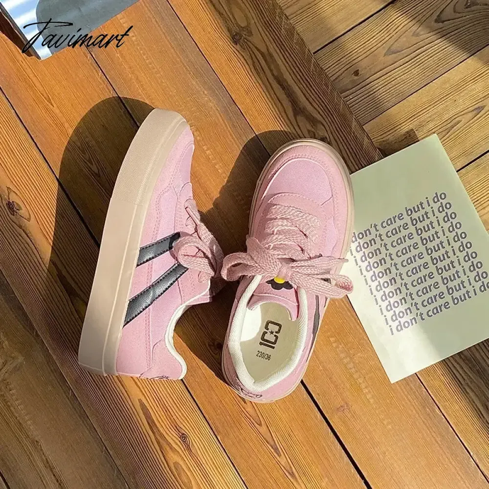 Tavimart Vintage Womens Canvas Shoes Low-top Spring and Autumn New Fashion Sports Sneakers Trainers Breathable Ladies Footwear