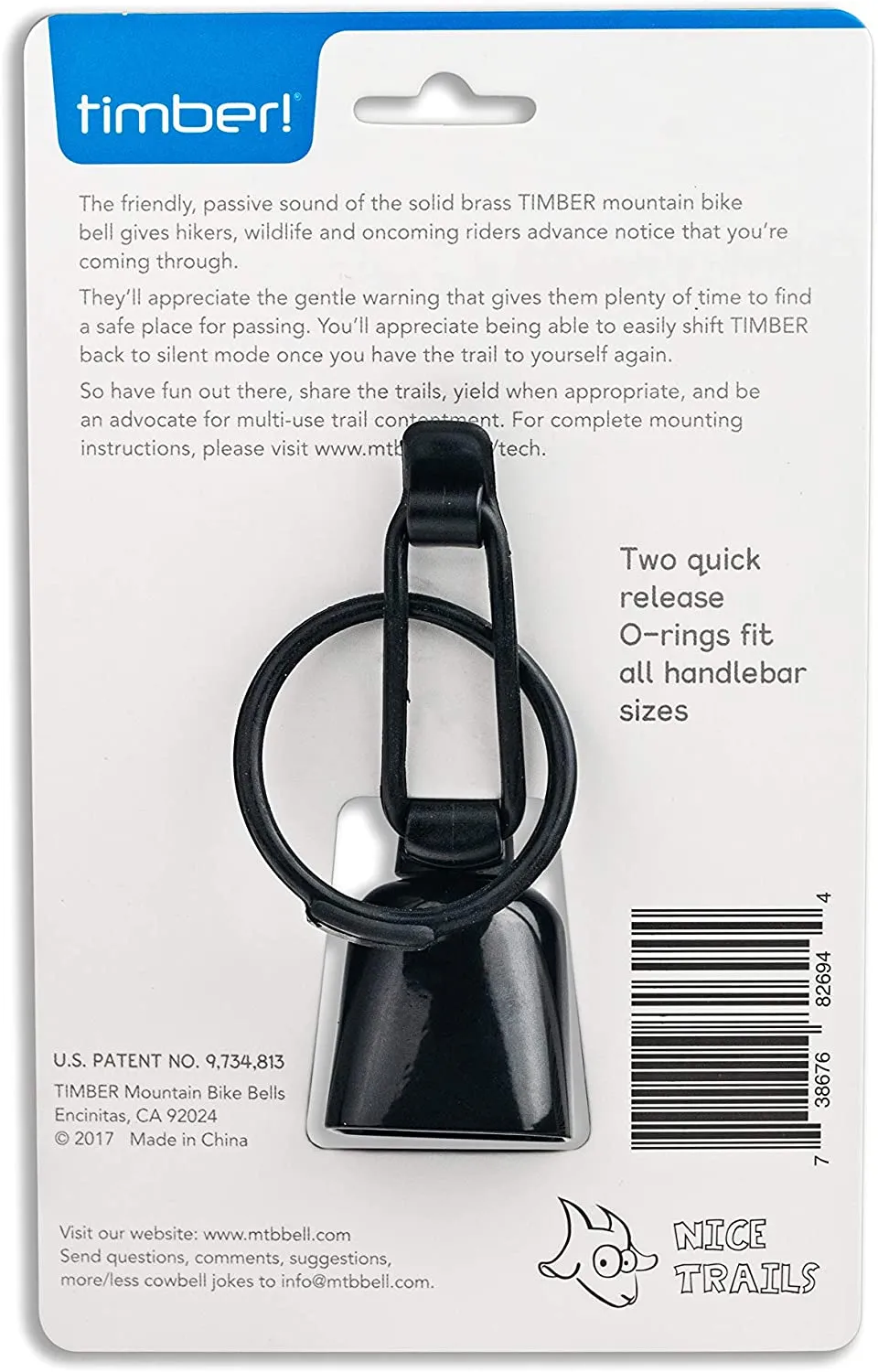 Timber Mountain bike Bell ,Quick release Hands Free - On Off modes - Live 4 bikes